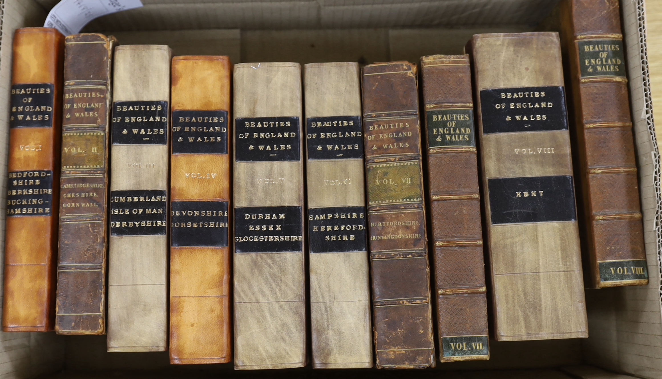 BRITAIN: Britton, John and Edward Wedlake Brayley. The Beauties of England and Wales; or, Delineations, Topographical, Historical, and Descriptive, of Each County, 18 vols. in 27, additional engraved titles, numerous eng